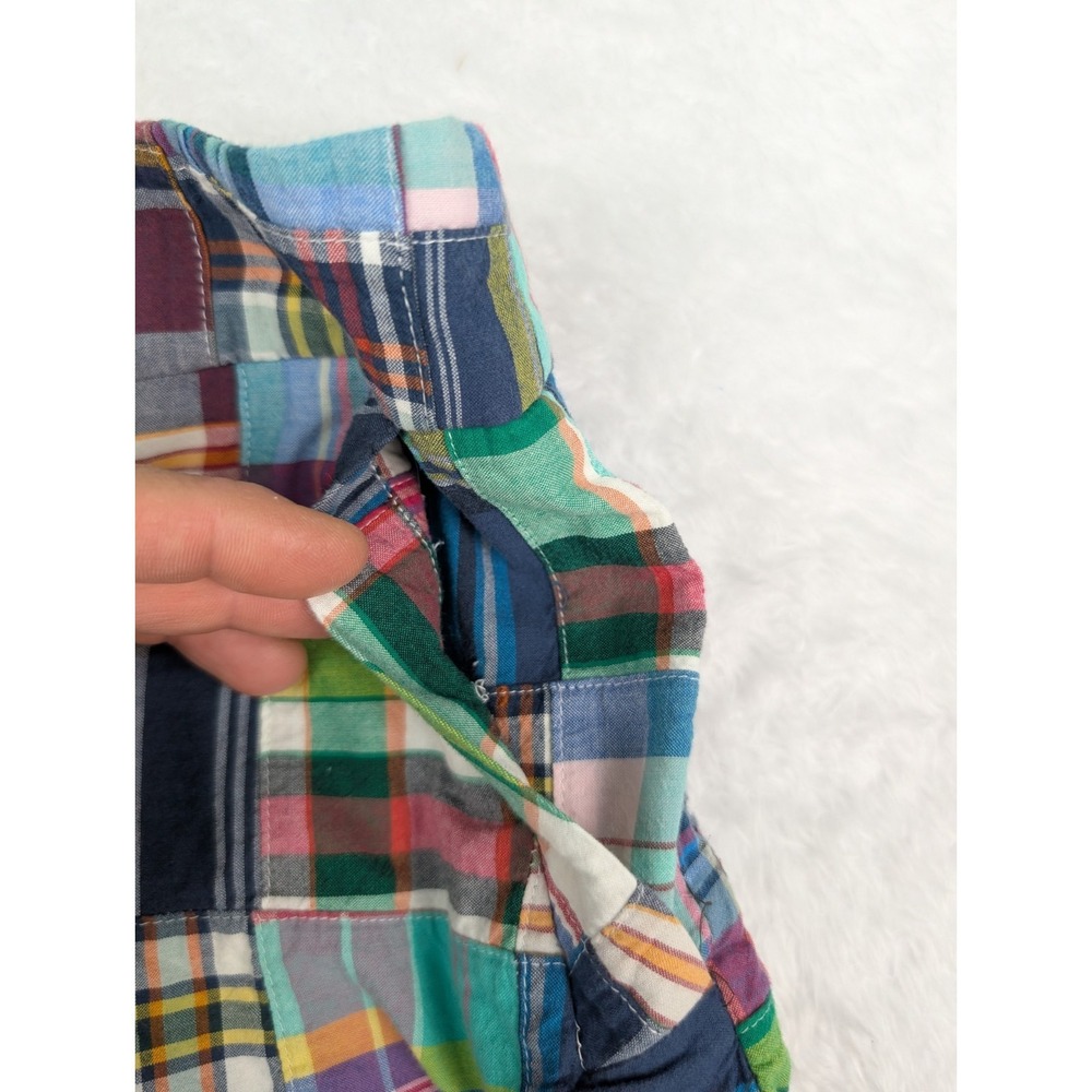 J.Crew Mini Skirt 12 Patchwork Plaid Madras Navy Multicolor Cotton Pocket - Picture 8 of 10